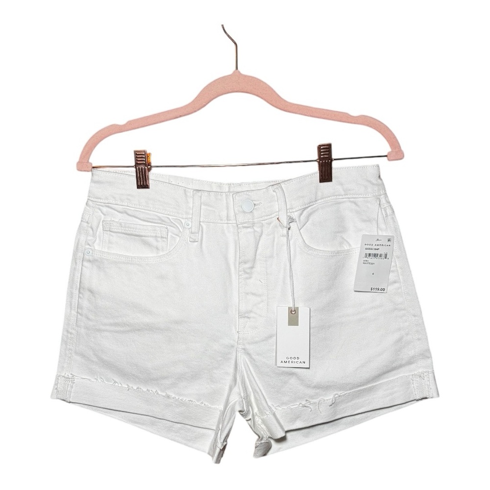 GOOD AMERICAN Cloud White Good Girlfriend Denim Shorts Size 6/28 NWT